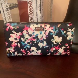 Kate Spade black flowered wallet clutch